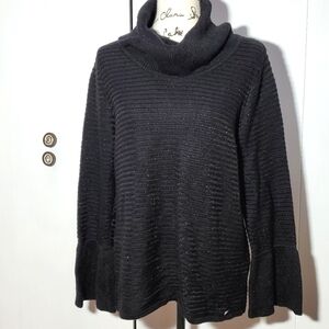 Calvin Klein| Womens Black Shimmer/Metallic Cowl Neck Chunky Knit Sweater Sz.M